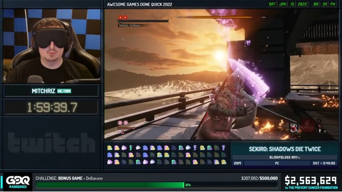目隠し『SEKIRO』など個性的なRTAが配信されたチャリティーRTAイベント「AGDQ2022」寄付金が4億円近くに