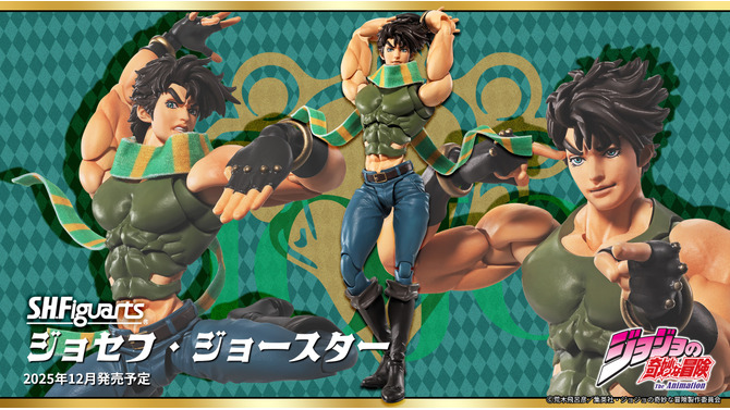 「ジョジョ」の象徴的ポーズと力強い筋肉を両立！「ジョセフ・ジョースター」がアクションフィギュア化ーワイヤー入りマフラーで流れるような動きを演出