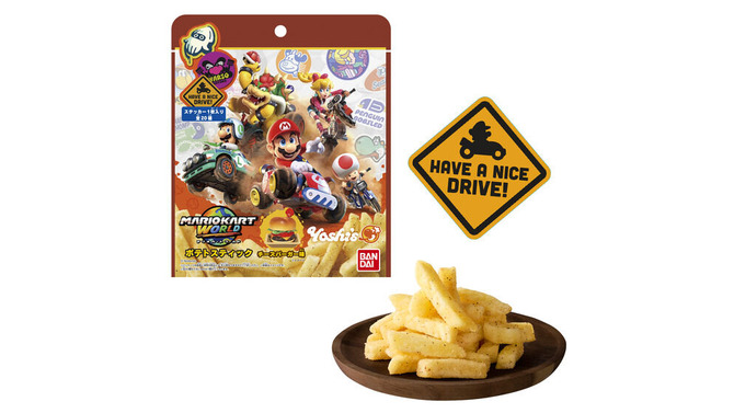 『マリオカート ワールド』ゲーム内デザインの”ステッカー”付き！ヨッシーズのダッシュフードをイメージしたスナックが登場