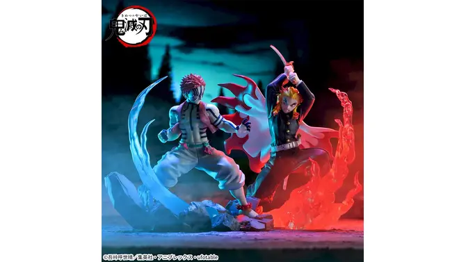 劇場版「鬼滅の刃」無限列車編の死闘が蘇る！エフェクト付き煉獄杏寿郎、猗窩座のプライズフィギュアが再登場