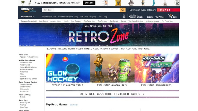 海外Amazonがレトロゲームに焦点を当てたWebポータル「Retro Zone」を開始
