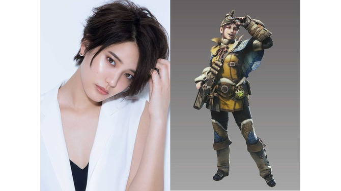 山崎紘菜＆「ハンドラー」イメージ写真（ゲーム「モンスターハンター：ワールド」）（C）CAPCOM CO., LTD. 2018 ALL RIGHTS RESERVED.