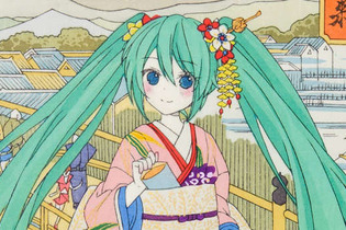 初音ミクが浮世絵木版画に！ 1mm未満の線画も表現…使用木版は21版、摺重ねは計45回 画像