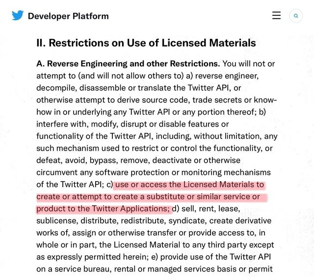 Twitter、サードパーティアプリを全面禁止。無言で新ルール追加