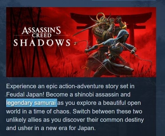 『アサシン クリード シャドウズ』弥助の説明文が日本語Steam版だけ「一騎当千の兵」という表現に。他言語や公式サイトでの「侍」表記は変わらず、一貫性のない状況にSNSで厳しい声