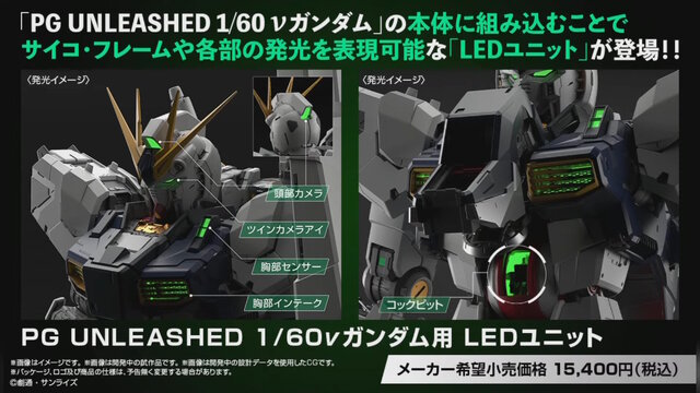 究極のガンプラ「PG UNLEASHED 1/60 νガンダム」追加情報！圧倒的密度の内部フレームや「LEDユニット（別売り）」がお披露目
