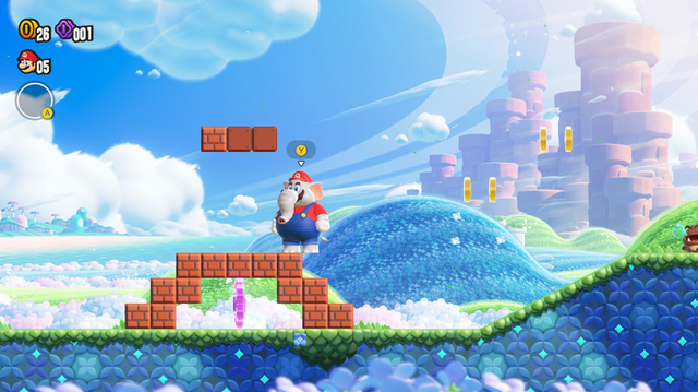 スーパーマリオブラザーズワンダーゲーム内での1シーン（ゾウマリオ）