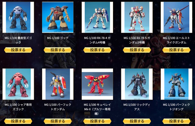 再販MGガンプラを皆で決める「MG決選投票2025」開催中！「MG ディープストライカー」や「MGEX ストフリ」まで悩ましいラインナップ