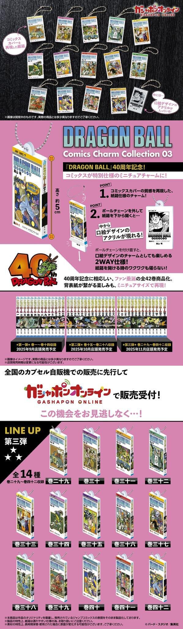 漫画「ドラゴンボール」ミニチュアチャーム第3弾がオンラインにて先行販売実施！最終巻「バイバイ ドラゴンワールド」まで全14種ラインナップ
