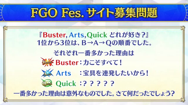 『FGO』「クイック好き」の理由がまさに難問！人気の宝具演出に足りない素材など、様々なデータと意外な正解が飛び交う