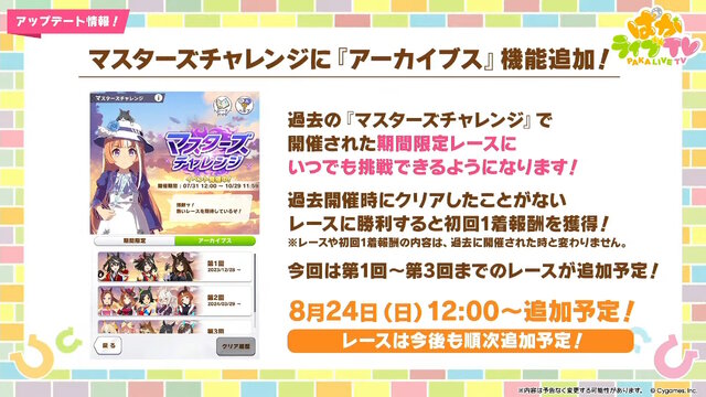 『ウマ娘』ウマさんぽ常設化、マスターズチャレンジ再挑戦など4.5周年で嬉しい機能続々！アニメ「シングレ」第2クールPVも注目【ぱかライブTV Vol.56まとめ】