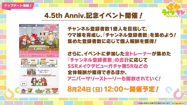 『ウマ娘』ウマさんぽ常設化、マスターズチャレンジ再挑戦など4.5周年で嬉しい機能続々！アニメ「シングレ」第2クールPVも注目【ぱかライブTV Vol.56まとめ】