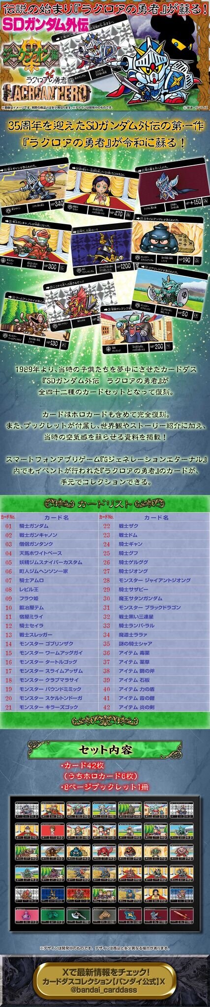 「SDガンダム外伝」より「ラクロアの勇者」が令和に復刻！騎士ガンダムや騎士アムロなどホロカードを含め全42種を収録