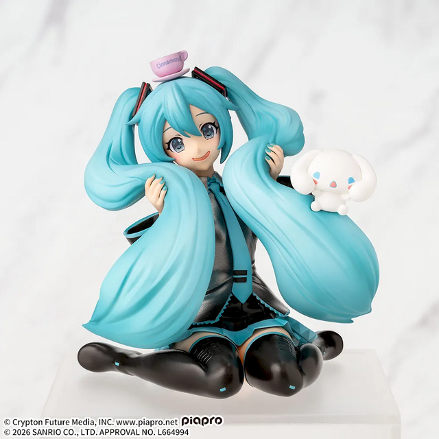 髪を持ち上げて…モフッ!「初音ミク×シナモロール‐もふっとVer.」フィギュアが可愛いープライズ向けに展開