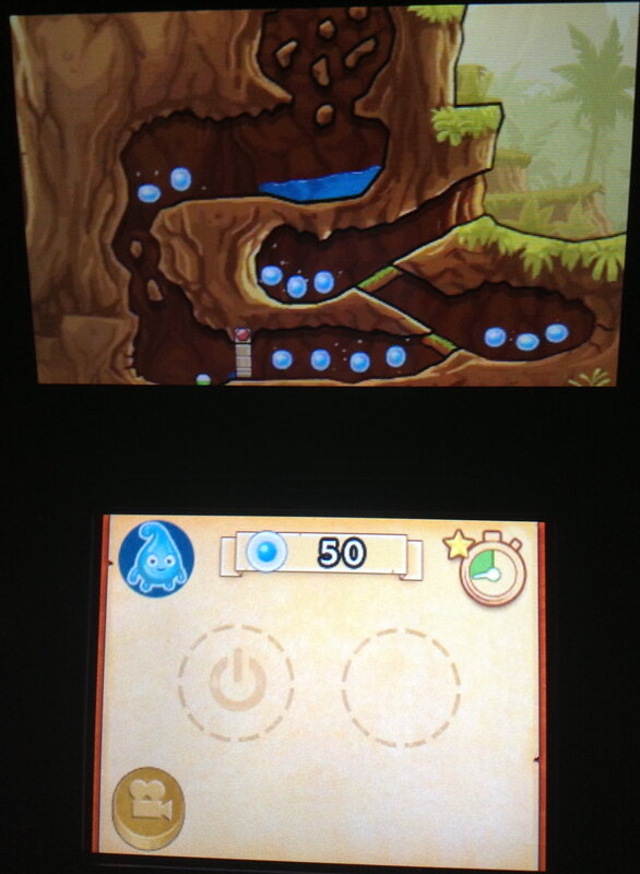 実際の水のような流体の「スプラッシュ」を3DS本体を傾けて地面を流れさせて操作することにより、ステージの先へと移動します。