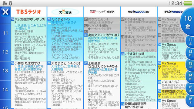 5インチディスプレイを活かした全局番組表