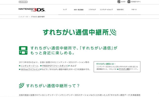 「すれちがい通信中継所」 紹介ページショット