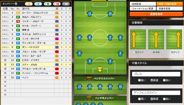 チームの戦術も、細かく指定できる