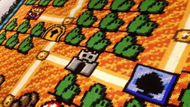 『スーパーマリオブラザーズ3』のファンメイド毛布が凄い…マップを6年掛けて編み上げる